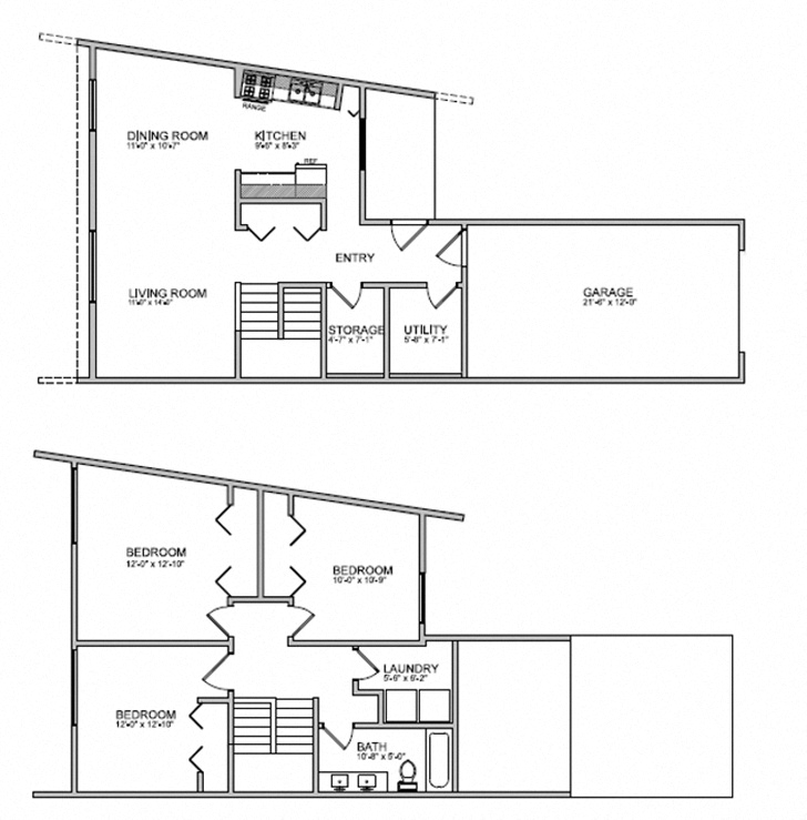 Floor plan for 2 beds, 1 bath, 1280 sqft